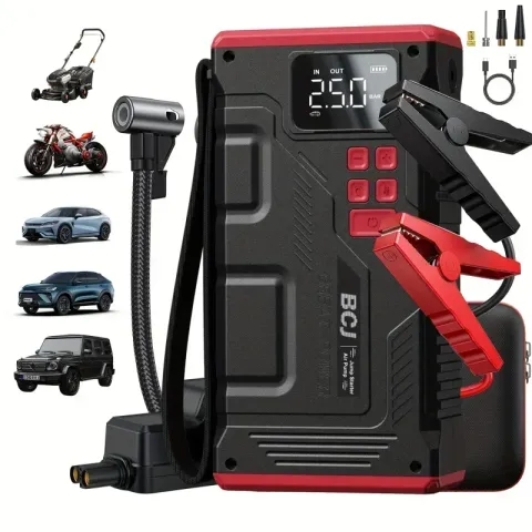 12V Car Jump Starter with Air Compressor Peak 600A Auto Battery Booster Air Pump Portable Power Bank