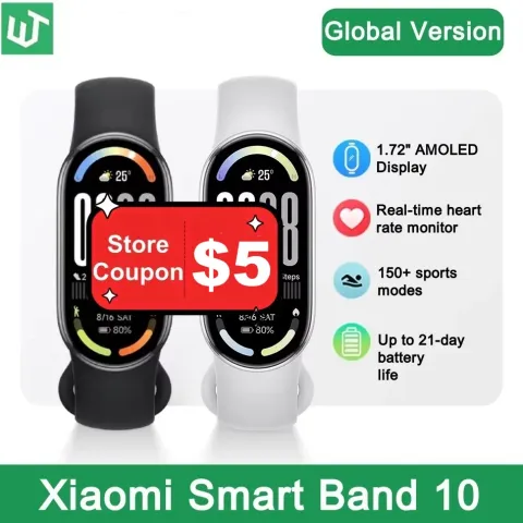 Xiaomi Mi Smart Band 10 Global Version, 1.72-Inch AMOLED, Health Monitoring, 21-Day Battery, 5ATM Waterproof