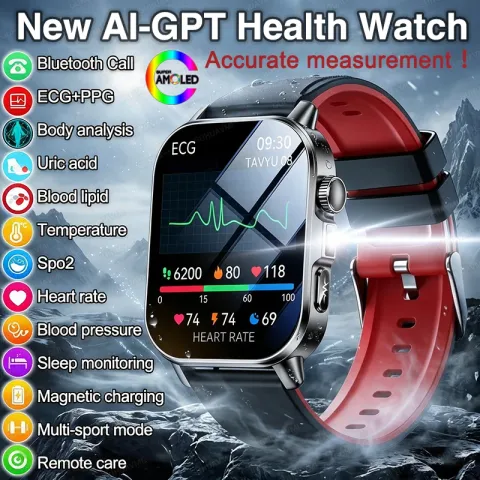 2026 New Smart Watch ECG Blood oxygen BP Uric acid Lipids Health HD AMOLED Screen