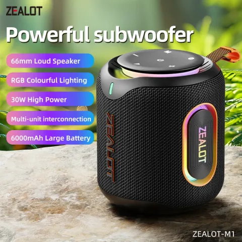 ZEALOT-M1 30W Wireless Speakers,RGB Light,30 Hours Playtime,, Waterproof IPX 6,Wireless Speaker, Dual Pairing, 6000mAh Battery.