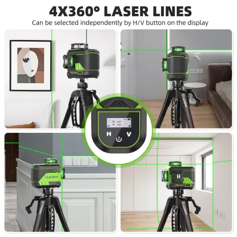 Huepar Osram Laser Level 3x360°Self Leveling 3D 12 Lines LCD Screen Bluetooth Remote Control with 2p