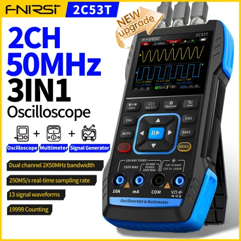 FNIRSI 2C53T Upgraded 50MHz Bandwidth 3IN1 Digital Oscilloscope Multimeter DDS Generator 2 Channel 2
