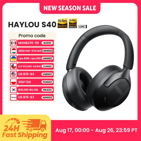HAYLOU S40 ANC Wireless Headphone 50dB Noise Canceling Hi-Res 3D Spatial Audio Earphone with LDAC Bl
