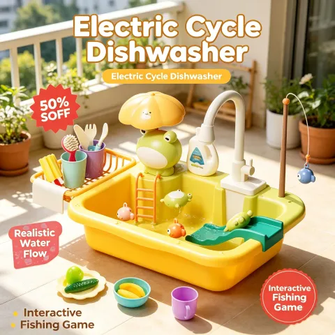 New Kids Kitchen Sink Electric Dishwasher With Running Toy Water Pretend Play Food Fishing Toys Role