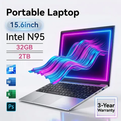 HOT 15.6" Portable Laptop Intel N95 32GB DDR4 2TB SSD Windows11 Notebook Pc Gamer Office Computer with Backlit Fingerpri