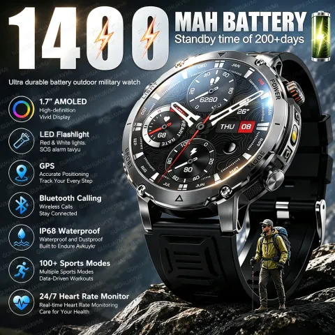 2026 TANK Ultra New 1400mAh Big Battery Smart Watch Men GPS path Sport Flashlight BT Call Waterproof