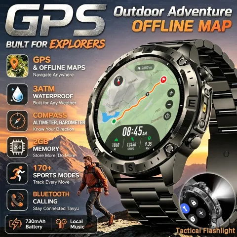 New Outdoor GPS Offline Map Smart Watch Men 3ATM Waterproof 170+ Sports LED Compass Altimeter AMOLED