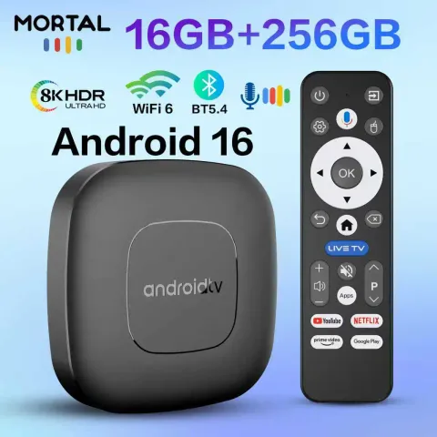 Android 16 TV Box with Google Assistant, Voice Control, 8GB RAM, 128GB/256GB Storage, 4K, Wi-Fi 6, Bluetooth 5.0