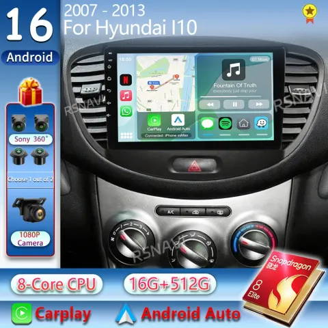Android 16 Car Radio For Hyundai I10 2007 2008 2009 2010 2011 2012 2013 Carplay Auto GPS Recorder Multimedia Player 4G+WiFi DSP