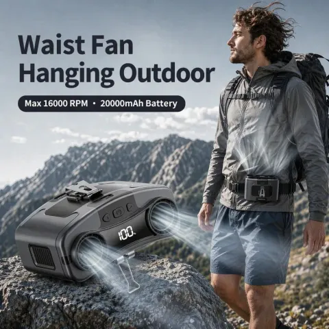 Socoolfan Waist Fan Hanging Outdoor Portable Neck Fan 5/10 Speed Strong Wind for Sports Courier Outd