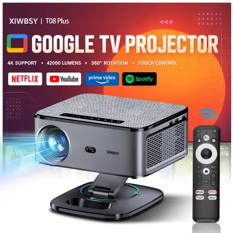 XIWBSY 2026 Portable 4K UHD Projector 42000Lumens Movie Google TV Projector BT5.4 WiFi6 Android TV 14.0 Smart Home Proje