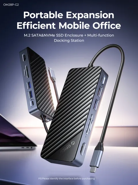 ORICO-USB C HUB with SSD Enclosure Laptop Docking Station 4K60Hz HDMI-Com 100W PD RJ45 SDTF 10Gbps M.2 NVME SATA SSD 8TB