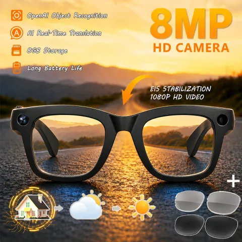 New AI Smart Glasses 8MP Camera 1080P Video Recording Photo Shooting BT Call Music Player Sunglasses