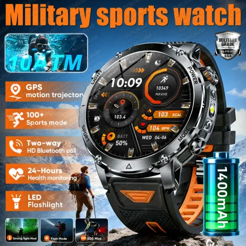 2026 New TANK Ultra 1400mAh Battery Military Smart Watch 10ATM Waterproof Heart Rate Tactical LED Fl