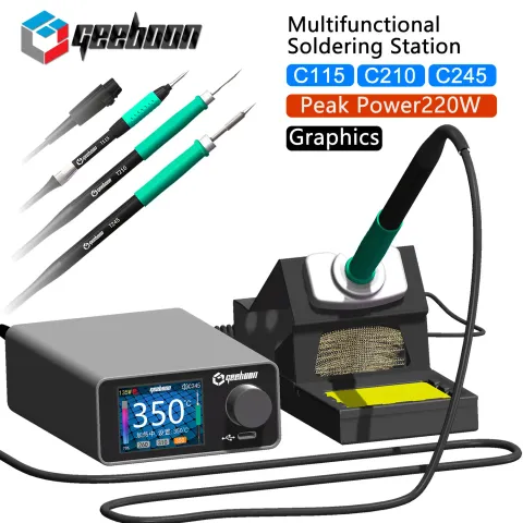 GEEBOON 220W TC22 soldering station compatible with 115/210/245/T12 soldering tip color curve displa