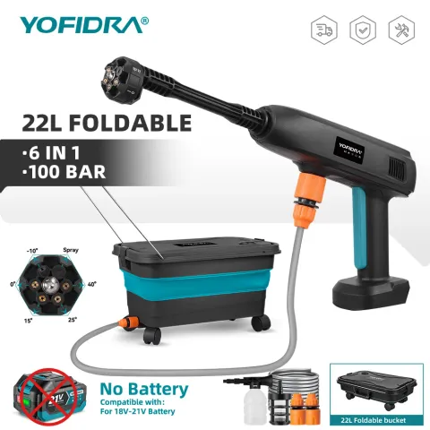 YOFIDRA 100Bar 500W Electric High-Pressure Car Washer, Water Spray Gun with 22L Bucket