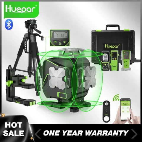 Huepar 16 Lines 4D Lines Self-Leveling Laser Level Set 4 x 360° Cross Line LCD Screen Bluetooth Remo