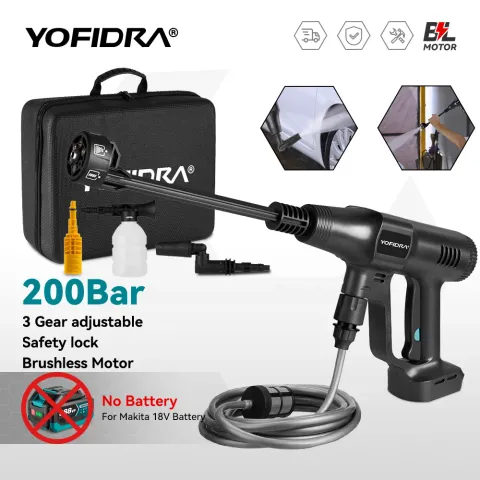 YOFIDRA 200Bar Brushless High Pressure Car Washer Gun With Bucket Electric Garden Washing Spray Gun