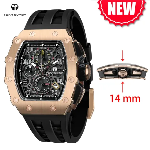 TSAR BOMBA New TB8204 Watch for Men Japan Quartz Chronograph 50M Waterproof Wristwatch Fashion Sport