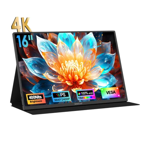 ZEUSLAP-Z16K 16" 4K Portable Monitor 3840x2400 100% DCI-P3 Thunderbolt USB-C HDMI for Phone, PS5, La